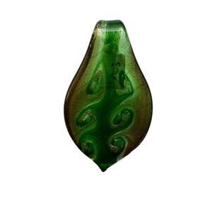 Vintage 90s Handblown Hippie Green and Gold Glass Pendant
